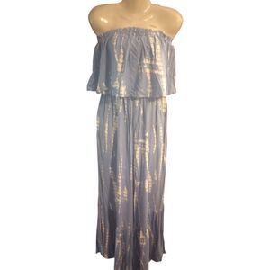 Japan strapless tie-dyed wide ruffled leg jumpsuit